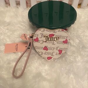 Juicy Couture Heart-Shaped Wristlet with Pink Zip Around Clutch Bag -PW